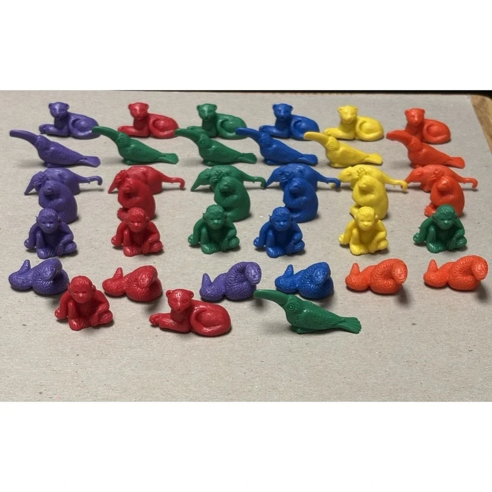 Vintage Lot Of 39 Rubber Mini Safari Animal Figures Counters Math Manipulatives
